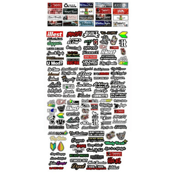 130 JDM Drifting Drift Racing Drag Kanji Japanese Race Funny Stickers Pack Lot - Model: 7387398