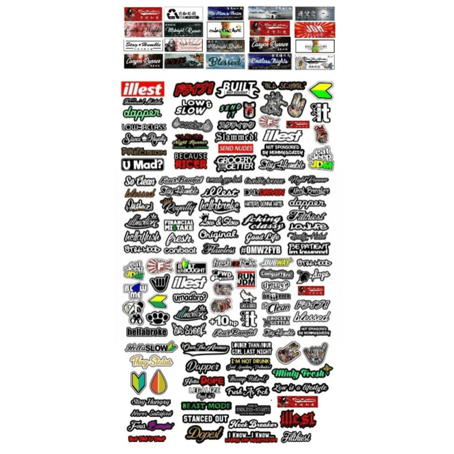 10 Random JDM Box Slap Vinyl Decal Pack – Japanese Kanji Racing Drifting Stickers, Matte Finish, Multicolor
