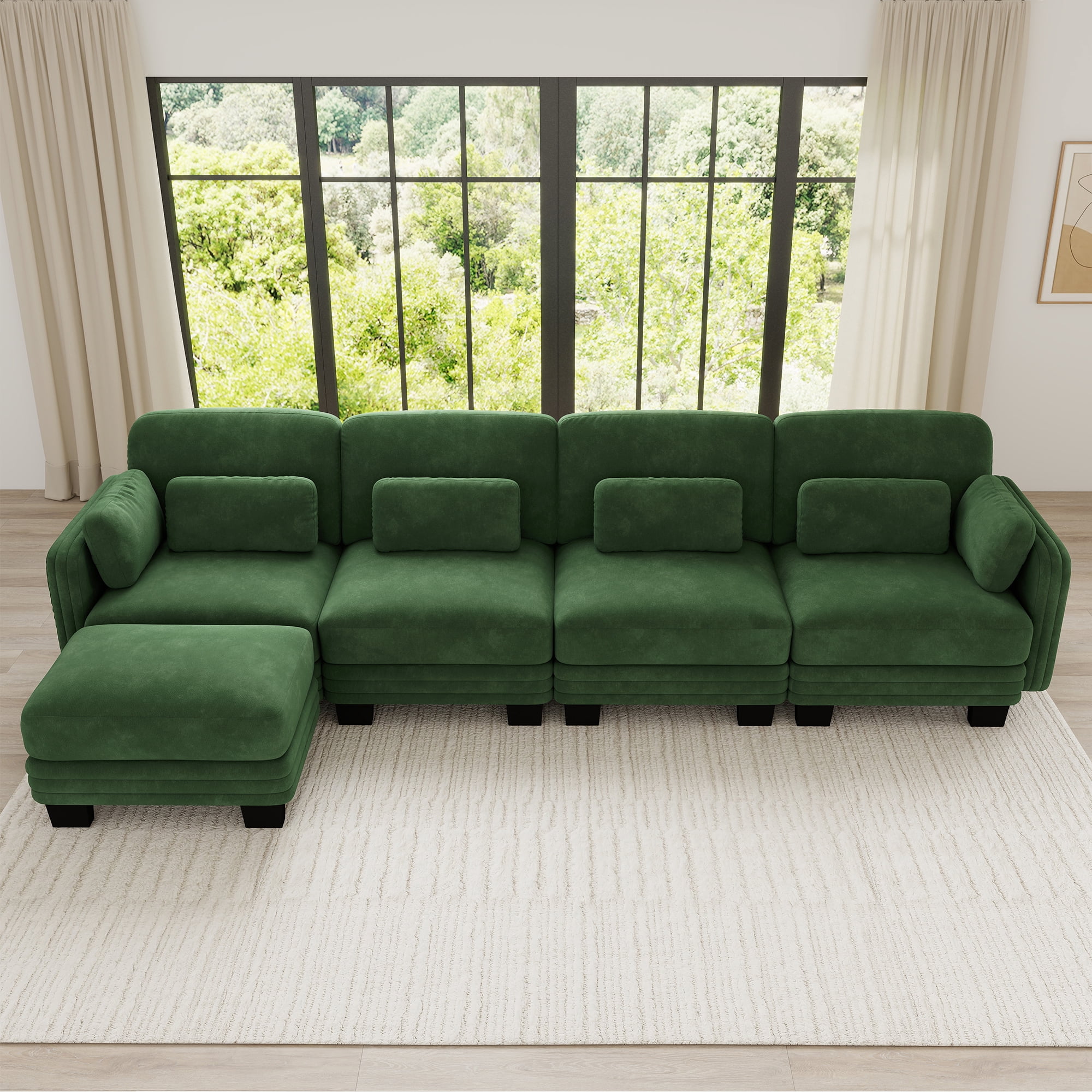 130" L Shape Modern Modular Sectional 4 Seater Sofa Couch with Movable Ottoman and 6 Pillows
