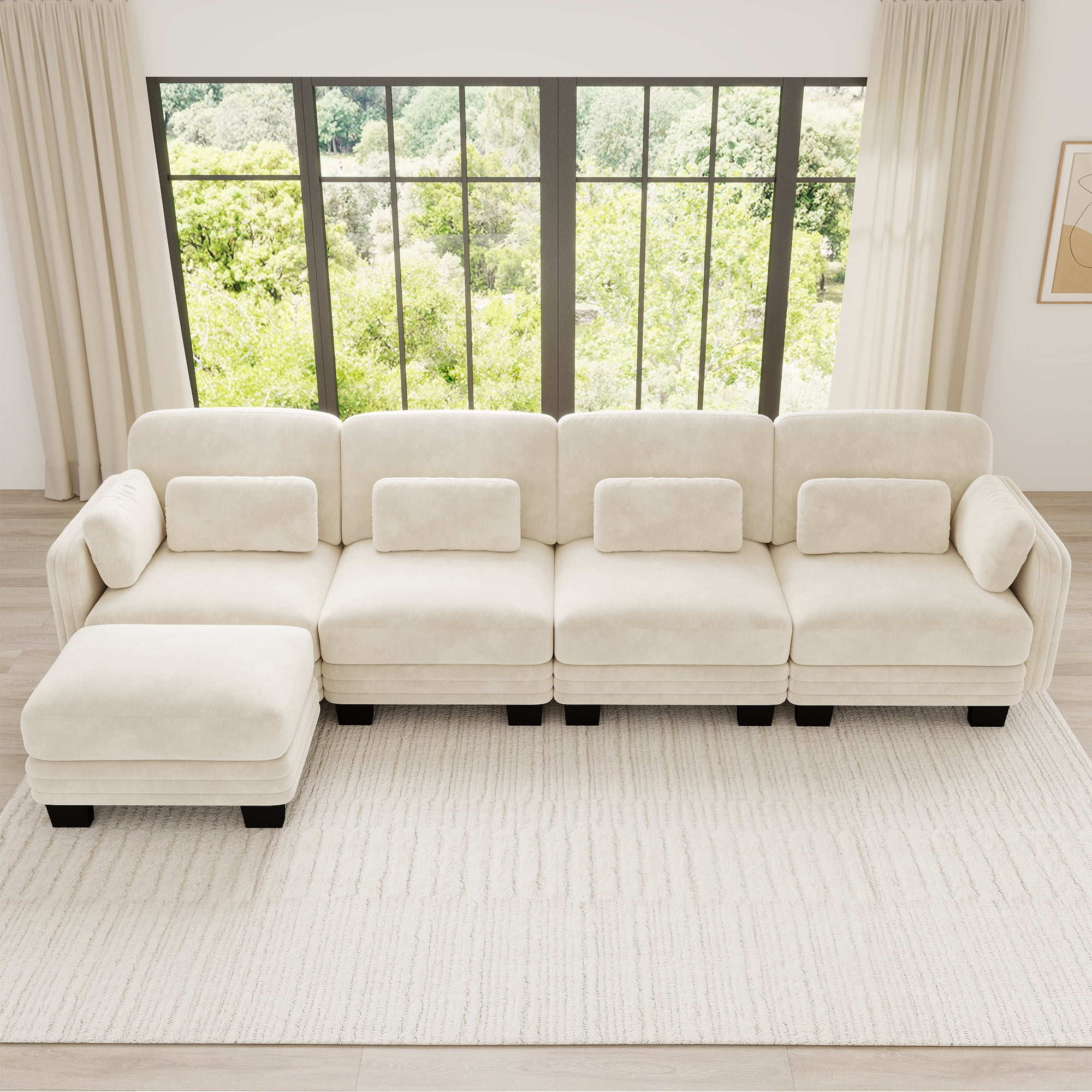 130" L Shape Modern Modular Sectional 4 Seater Sofa Couch with Movable Ottoman and 6 Pillows