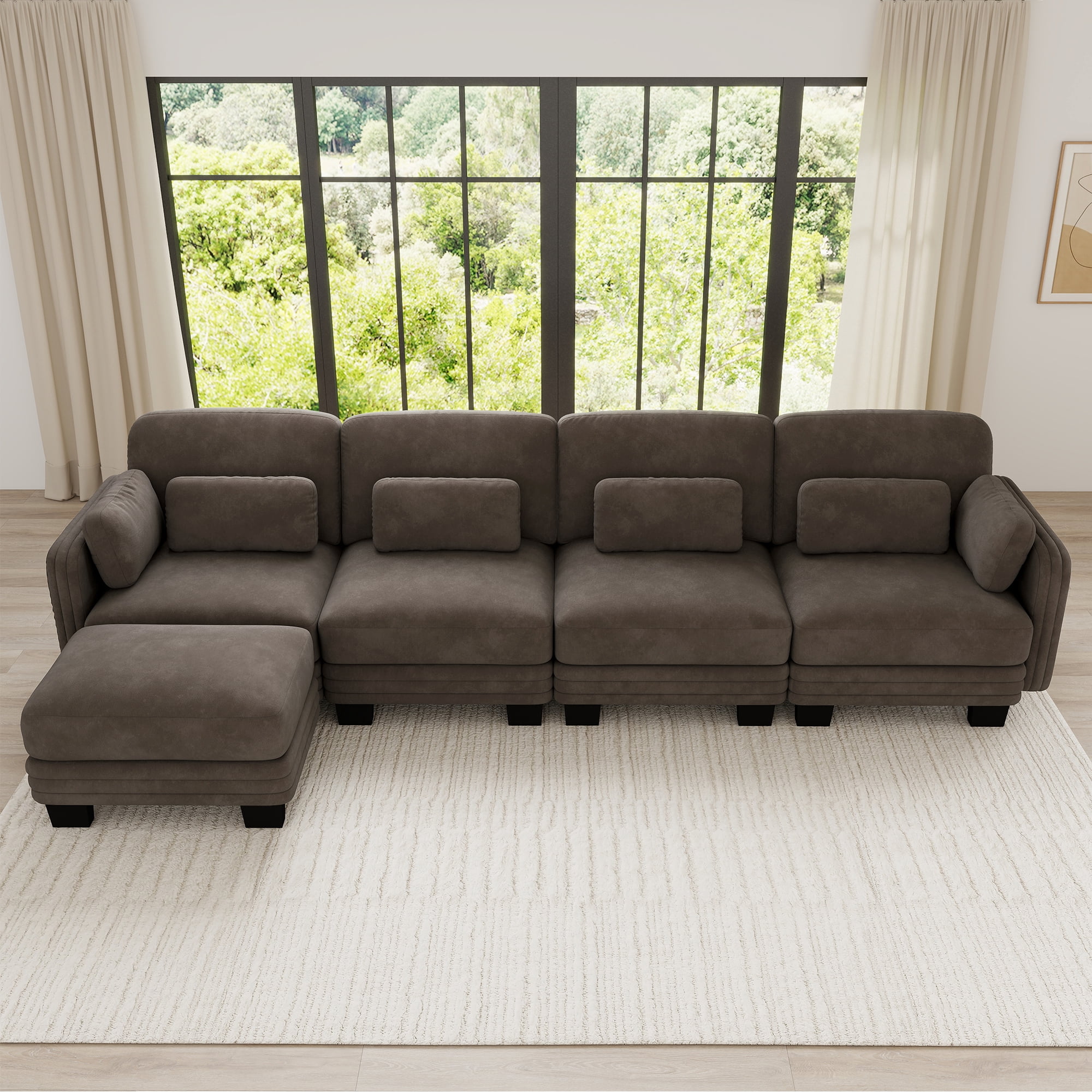 130" L Shape Modern Modular Sectional 4 Seater Sofa Couch with Movable Ottoman and 6 Pillows