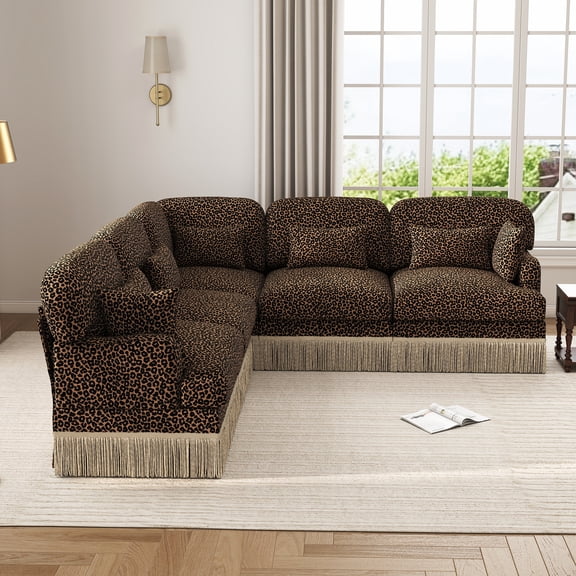 130" L Shaped 5 Seater Modular Sectional Corner Couches with 2 Throw Pillows and 5 Lumbar Pillows