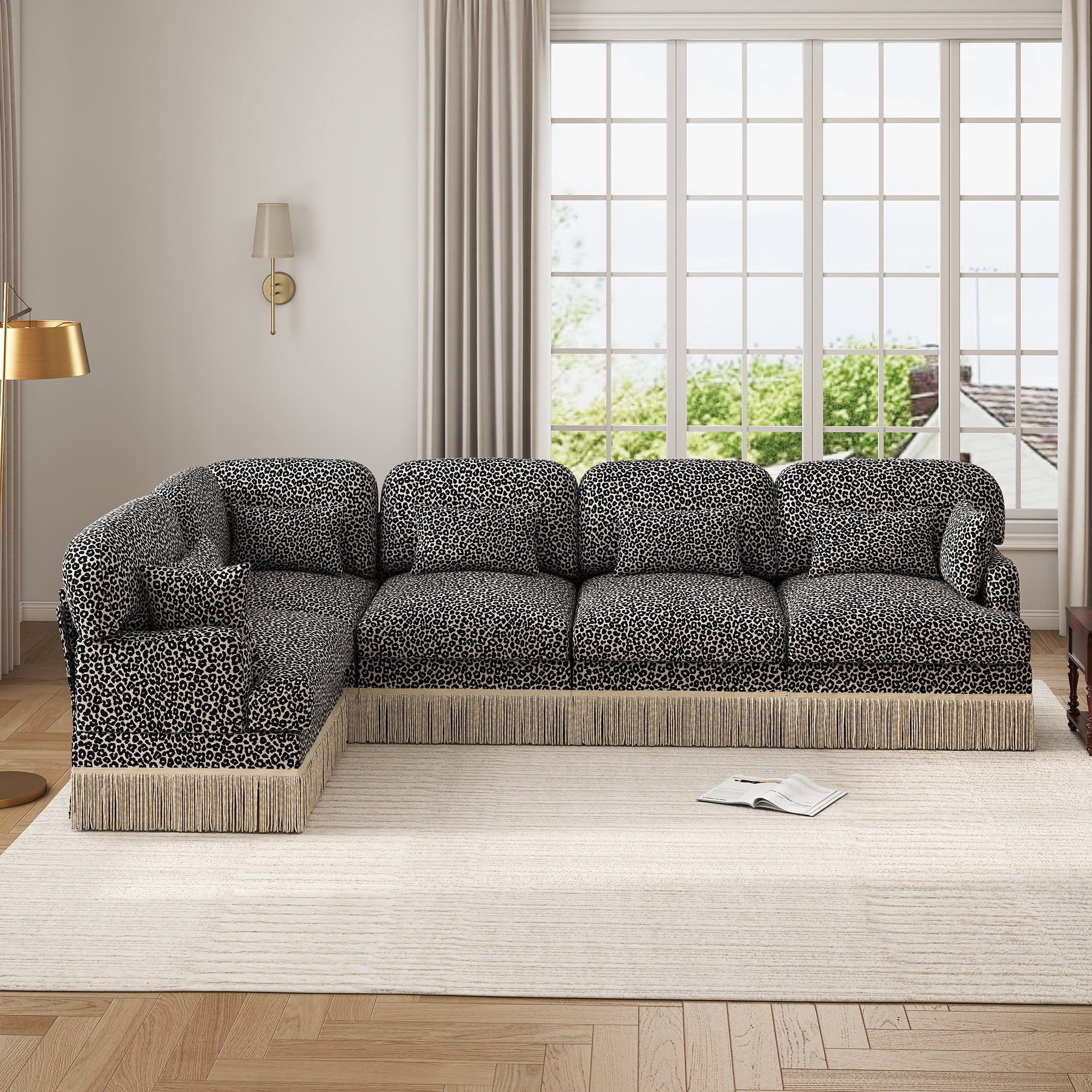 130" L Shaped 5 Seater Modular Sectional Corner Couches with 2 Throw Pillows and 5 Lumbar Pillows