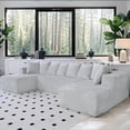 thumbnail image 1 of 130" Modular Sectional Sofa, Gray Cloud Boneless Sofa, Couches For Living Room, Striped Corduroy Upholstered 4-Seater Sofa With Pillow Back And Square Arms, 1 of 11