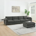 thumbnail image 1 of 130" Modular Sectional Sofa, L-Shape with Folding Table and Dual-Port Charging, Side Storage Pockets, 2 Armrest Pillows, Free Movement Ottoman, High Density Foam, Chenille, 5 Seat 42919, 1 of 12