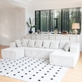 thumbnail image 1 of 130" Modular Sectional Sofa, White Cloud Boneless Sofa, Couches For Living Room, Striped Corduroy Upholstered 4-Seater Sofa With Pillow Back And Square Arms, 1 of 10