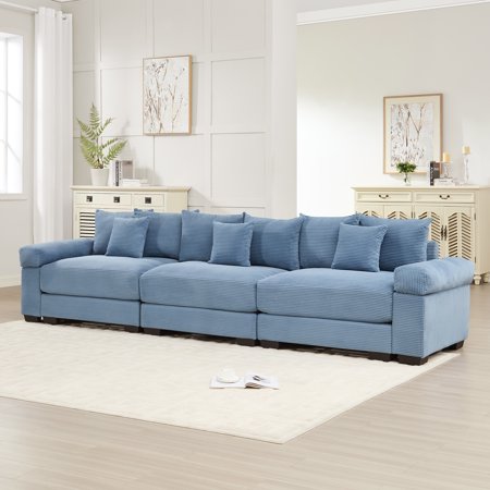 130" Oversized Blue Corduroy Modular Sectional Couch | Premium 3-Seater Sofa with Extra-Thick Armrests, Ergonomic Design & High Resilience Cushions | Perfect for Living Rooms & Studies