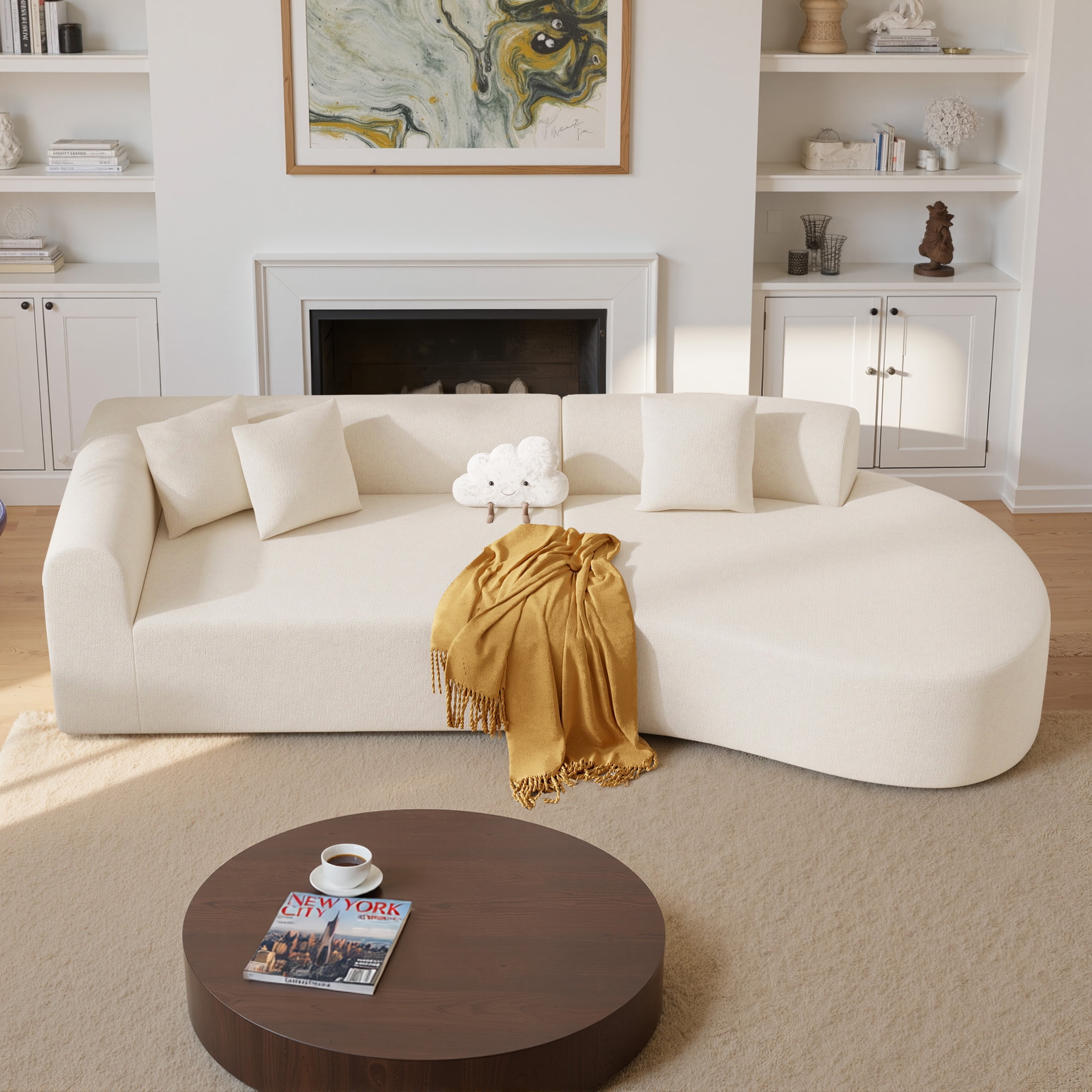 Hawsaiy 126" Oversized Modular Sectional Sofa, Modern Deep Seat Curved Cloud Couch, Soft Chenille Upholstered Sofa for Living Room, Beige, No Assembly