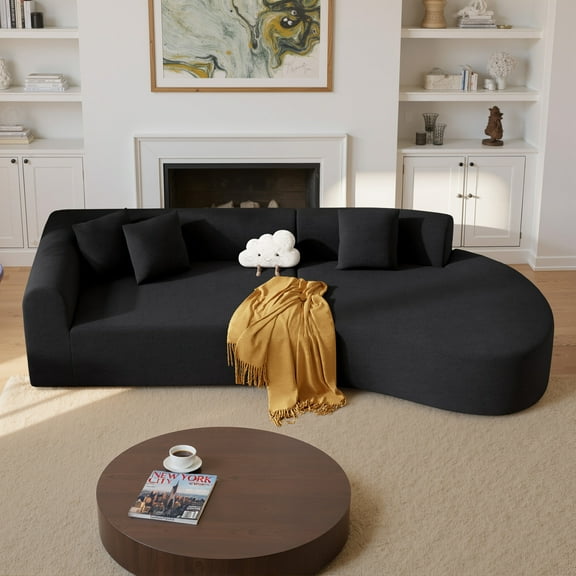 Hawsaiy 126" Oversized Modular Sectional Sofa, Modern Deep Seat Curved Cloud Couch, Soft Chenille Upholstered Sofa for Living Room, Black, No Assembly