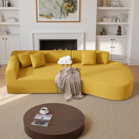 Hawsaiy 126" Oversized Modular Sectional Sofa, Modern Deep Seat Curved Cloud Couch, Soft Chenille Upholstered Sofa for Living Room, Yellow, No Assembly