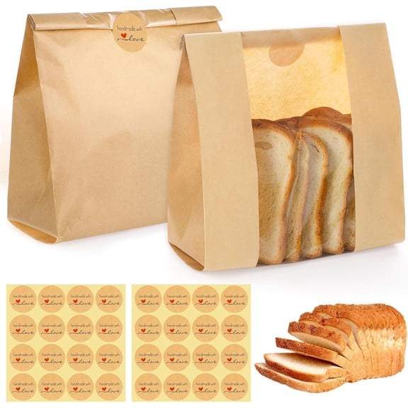 130 Pack Bread Bags for Homemade Sourdough Bags with Window, Large Bakery Bag with 160 Stickers for Christmas Baked Bread Storage Thanksgiving Harvest Party(14 * 8.3 * 3.5 Inch)