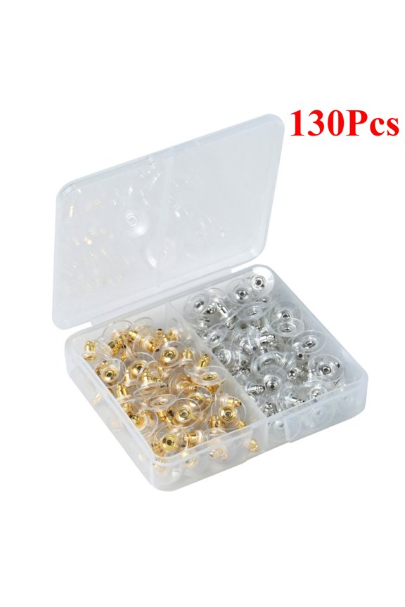 130-Pack Earring Backs Rubber Stoppers - Unique Designs (Gold&Silver), Secure & Comfortable Fit for Stud Earrings, Prevents Loss, Hypoallergenic Jewelry Accessories