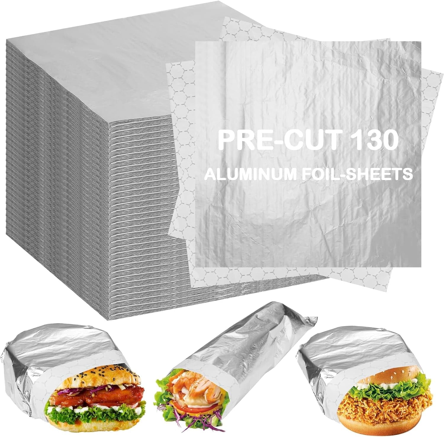 130 Pack Insulation Sandwich Wrapping Paper Aluminum Foil Sheets -12" x 12" Pre-Cut Foil Paper- Aluminum Foil Sandwich Wrap Sheets for Sandwich Wraps, Burritos and BBQ