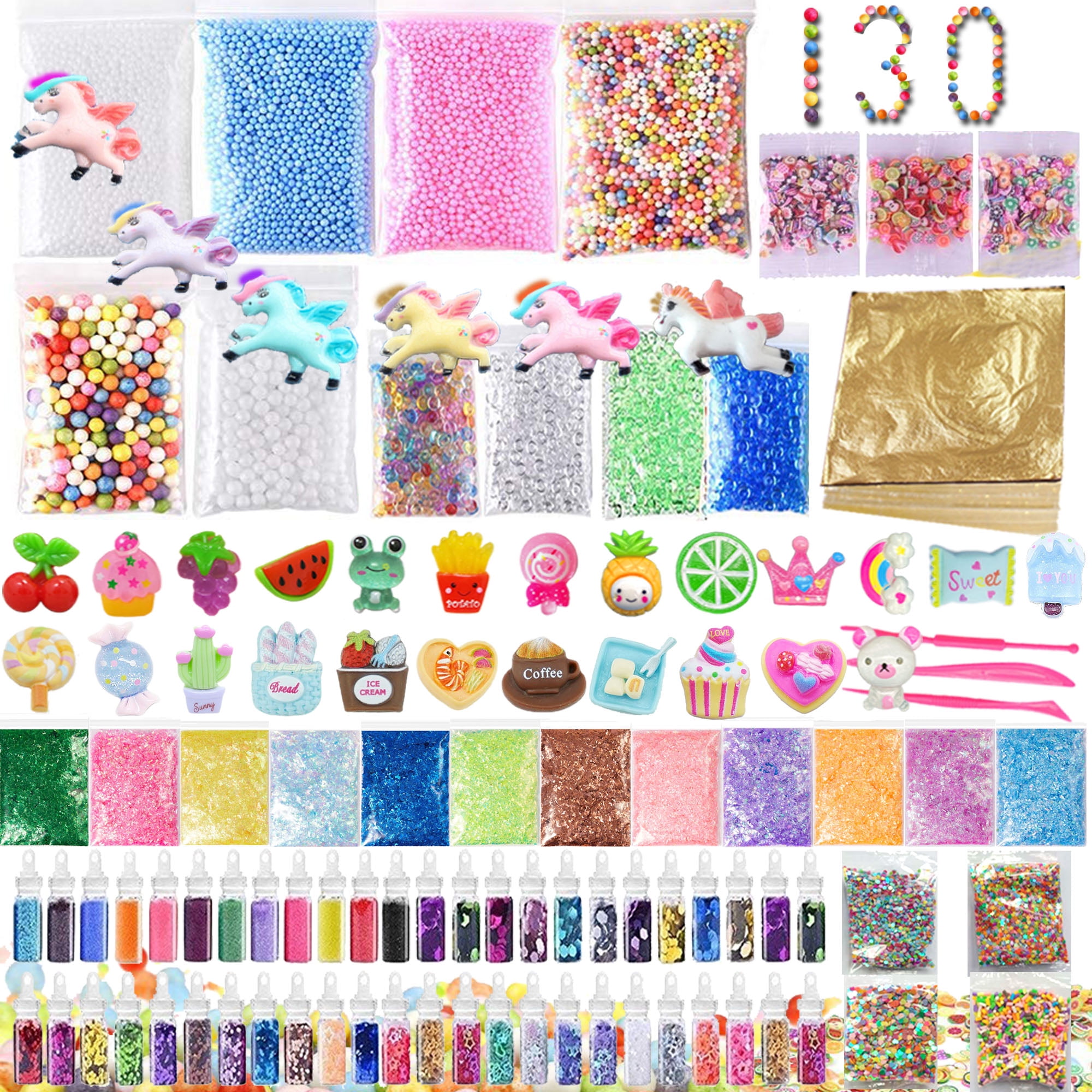 Slime Supplies Kit, 205 Pack Add Ins Slime Kit for Kids Girls Slime Making,  Including Foam Balls, Glitter, Fishbowl Beads, Charms, Clear Containers by