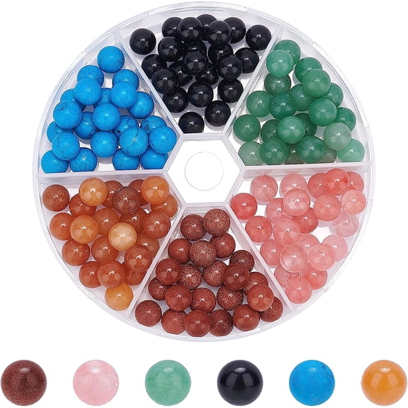 130 Pcs 6 Colors Undrilled Gemstone Beads 8mm Natural & Stone Beads Polished Rock Beads for Jewelry Making