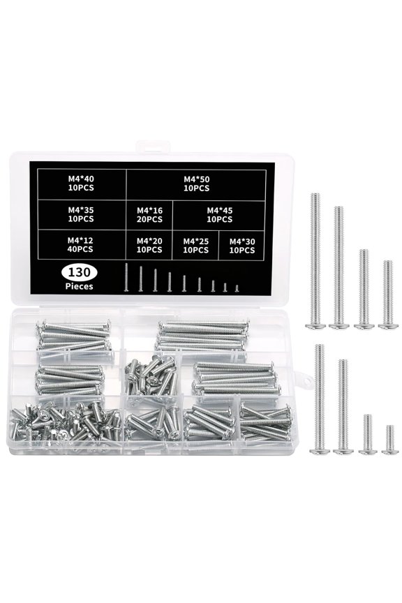 130 Pcs Cabinet Pull Screws, Cabinet Knob Screws, M4 Machine Screwsset, M4 Screw Kit, Metal Phillips Pan Washer Head Screw Set for Drawer Pulls Kitchen Cupboard Cabinets Closet Handles Knobs