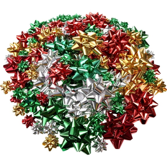 130 Pcs Christmas Wrap Gift Bows, Glossy Finish, Xmas Color