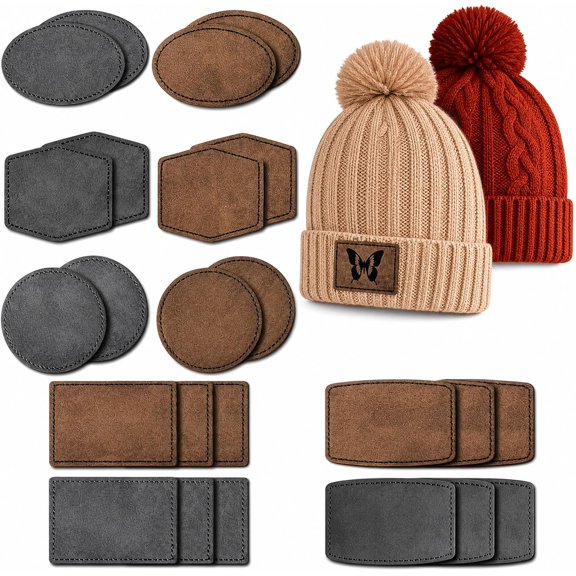 130 Pcs Leather Hat Patches for Laser Engraving,Leather Patch Kit with Five Shapes,Suitable for Repairing Backpacks, Hats, Jackets, and Fabrics(Gray and Brown)