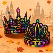 130 Pcs Scratch Art Crown Craft Kit, DIY Paper Crown Headband Set with Wooden Styluses, Elastic Bands and Gem Stickers, Creative Party Supplly for Birthday Celebration, Costume Event, Craft Activity