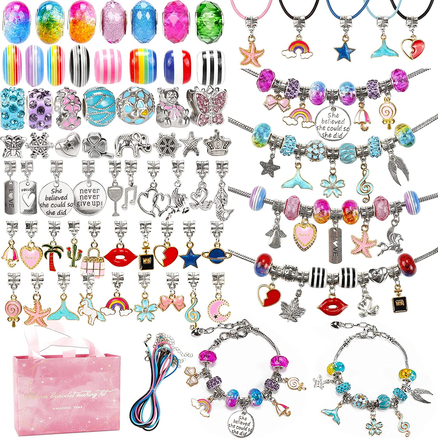 130-Piece Charm Bracelet Making Kit - Includes Jewelry Beads, Snake Chains,  and DIY Craft Supplies for Girls - Perfect Jewelry Christmas Gift Set for