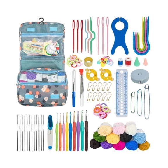 130-Piece Complete Crochet Kit with Milk Cotton Yarn, Professional Hook Set with Foldable Hanging Organizer, Includes 21 Ergonomic & Steel Hooks, 12 Skeins of Yarn & Knitting Accessories