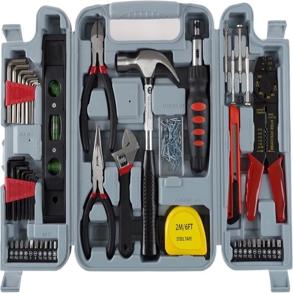 130-Piece Tool Set - Tool Kit with Hammer, Wrenches, Screwdriver, Pliers, and More - Hand Tools for Home Improvement Projects(Gray)