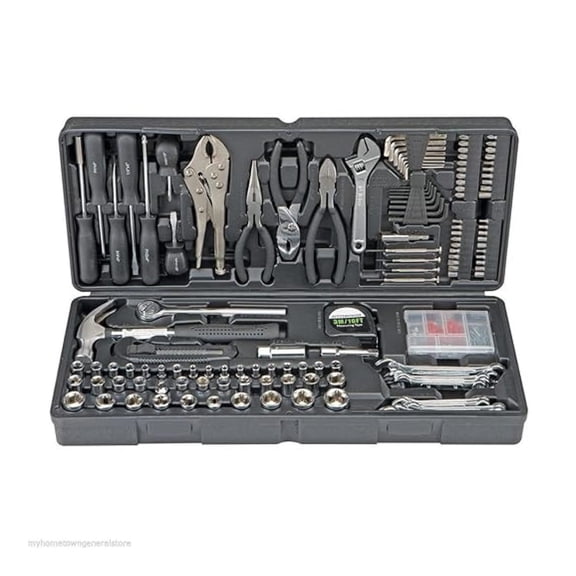 130 Piece Tool Set with Case - Auto & Home Repair Kit - SAE & Metric - Socket Set, Wrench Set, Screwdrivers & Pliers
