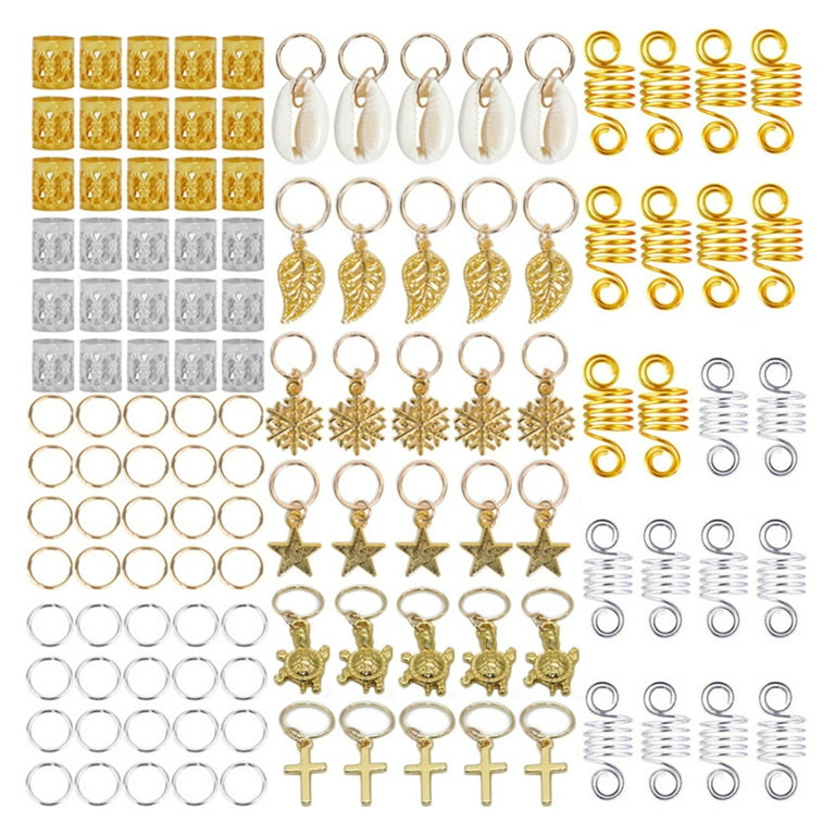 130 Pieces Locs Hair Jewelry for Women Goddess Dreadlocks Accessories kit  Faux Locs Beads,Braids Hair Cuffs Decoration Charms (Gold Silver)