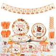 thumbnail image 1 of 130 Pieces Thanksgiving Tableware Set - Disposable Dinnerware Set for 16 Guests - Include Plate, Cup, Napkin, Cutlery, Tablecloth, Straws, Autumn, Thanksgiving Party Supplies, 1 of 8
