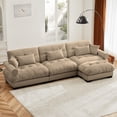 thumbnail image 1 of 130" Sectional Sofa Clould Couch with Ottoman, L Shaped Sofa Comfy Velvet Deep Seat Couch with Round Bolster Armrests, Waist Pillow and Throw Pillows for Living Room Bedroom Apartment Office, Camel, 1 of 7