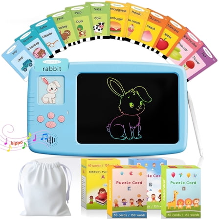 Skdwakiz 510 Sight Words Talking Flash Cards with LCD Writing Tablet, Kids Montessori Language Learning Toys for Boys Girls Ages 1 - 6Year, Blue