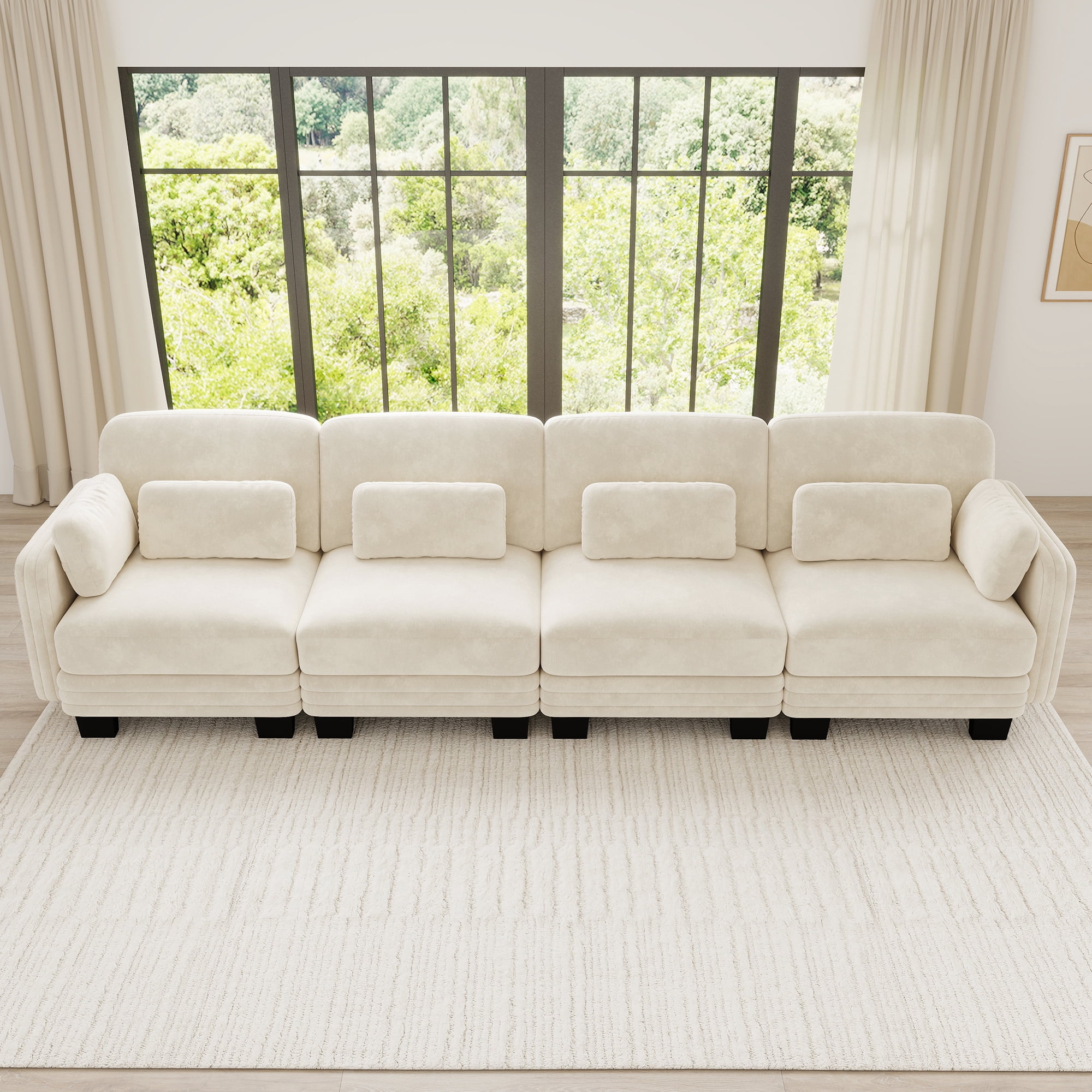 130" Tufted Modern Modular Sectional 4 Seater Sofa Couch with 6 Pillows