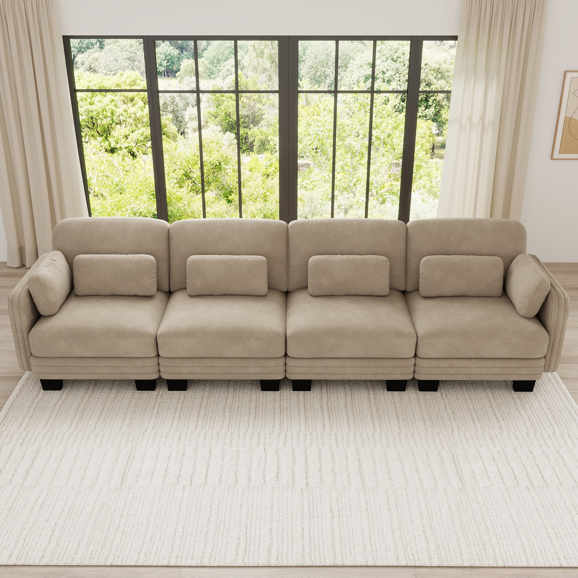 130" Tufted Modern Modular Sectional 4 Seater Sofa Couch with 6 Pillows