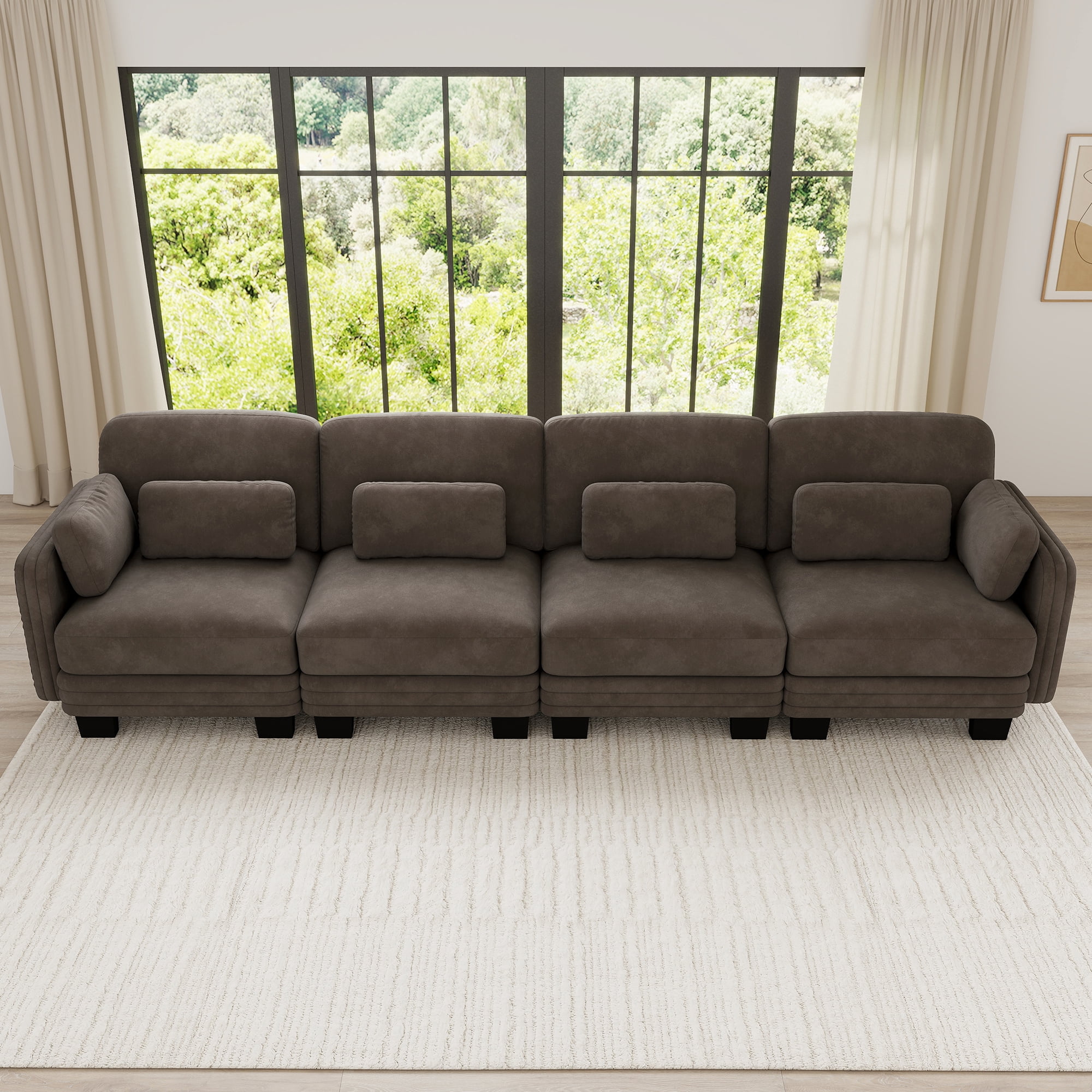130" Tufted Modern Modular Sectional 4 Seater Sofa Couch with 6 Pillows