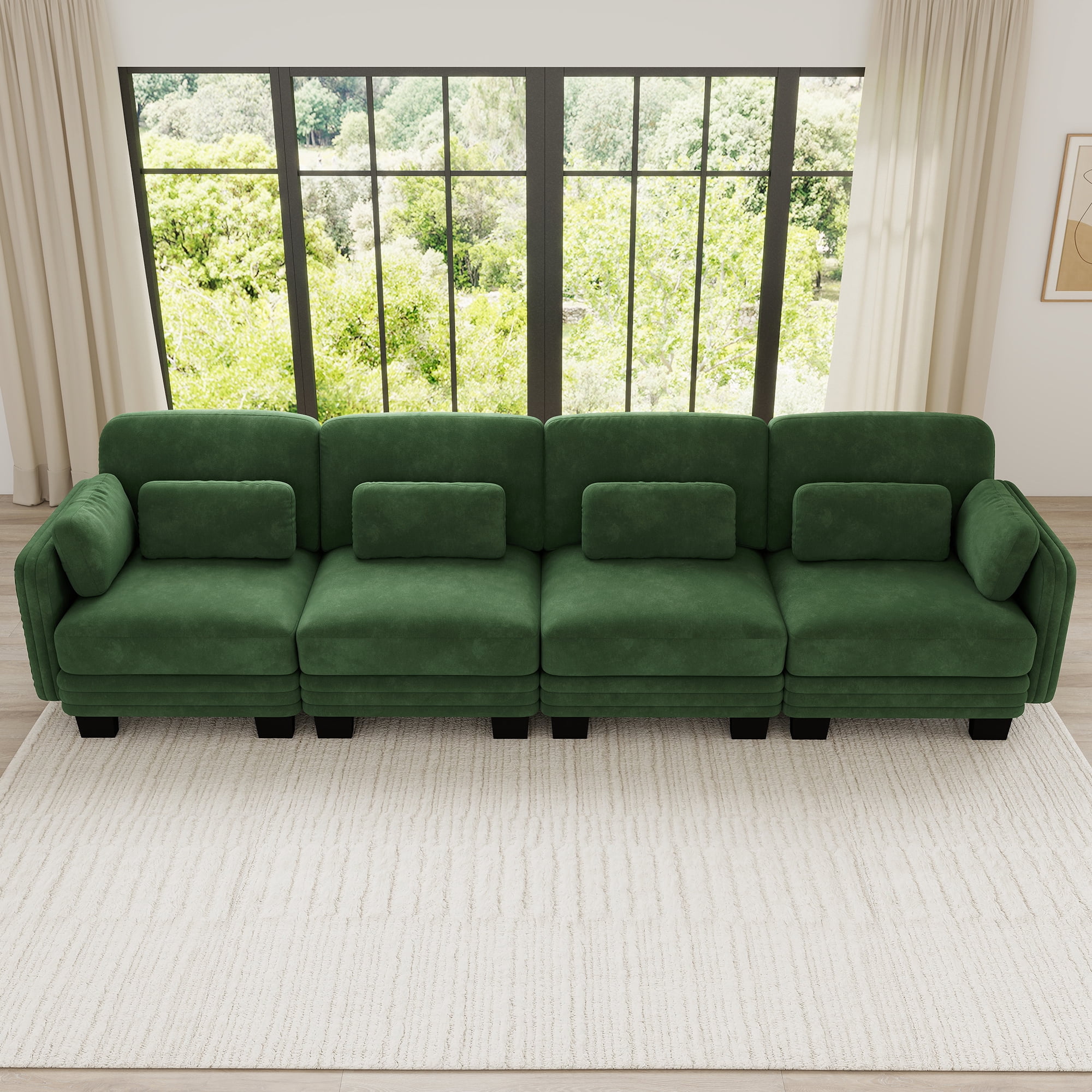 130" Tufted Modern Modular Sectional 4 Seater Sofa Couch with 6 Pillows