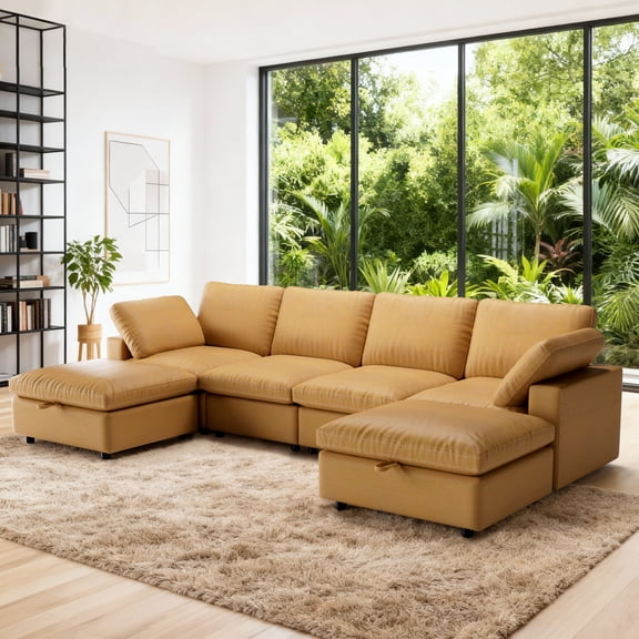 130" U-Shaped Modular Sectional Sofa With Storage Large Modular Couch With Customizable Layout And Built-In Storage Seats For Modern Living Rooms