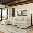 thumbnail image 1 of 130" U-Shaped Sofa with Console, Cupholders, 6-Seat Upholstered Primary Living Space Furniture,Sleeper Couch Set with Chaise for Living Room,Apartment (Beige), 1 of 7
