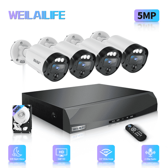 【130°Ultra Wide-Angle & 2-Way Audio】 5MP Outdoor Wired Security Camera System, Wired Home Security Camera System, Home Video Surveillance System