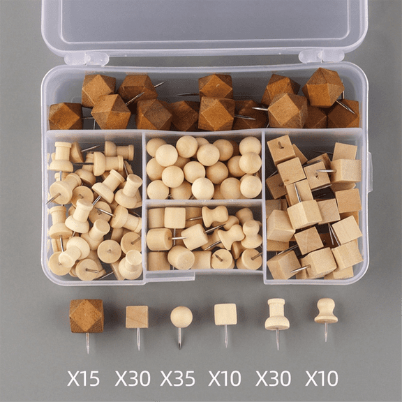 130 Wooden Push Pins Geometric Shape for DIY Craft Supplies Apparel Sewing Point Wooden Photo Wall Board Office