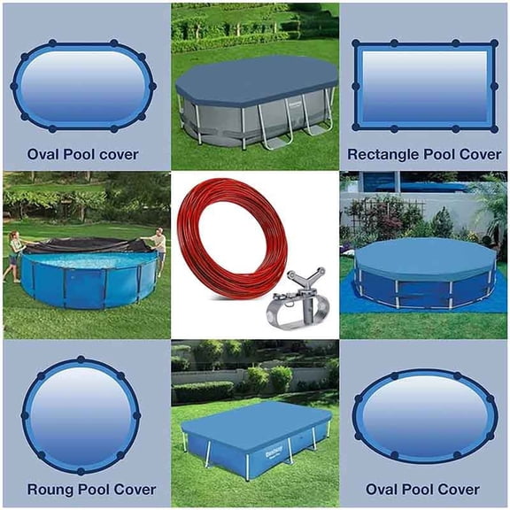 130 ft Pool Cover Winch and Cable Kit, Heavy-Duty Steel with Plastic Coating(Silver)