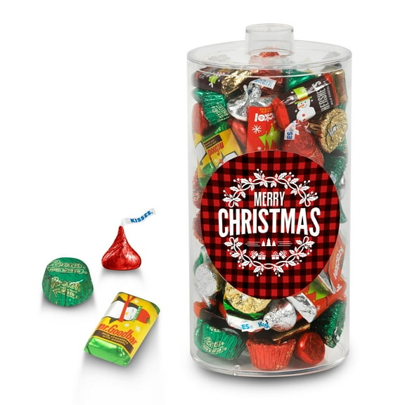 130 pcs Christmas Gift Tin with Hershey's Holiday Chocolate Candy Mix (2 lb)