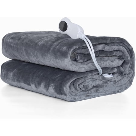 130"x180" Electric Heated Blanket with Smart Overheating Protection - Ultra Soft Flannel Heating Pad for Winter Bed Comfort - Gray