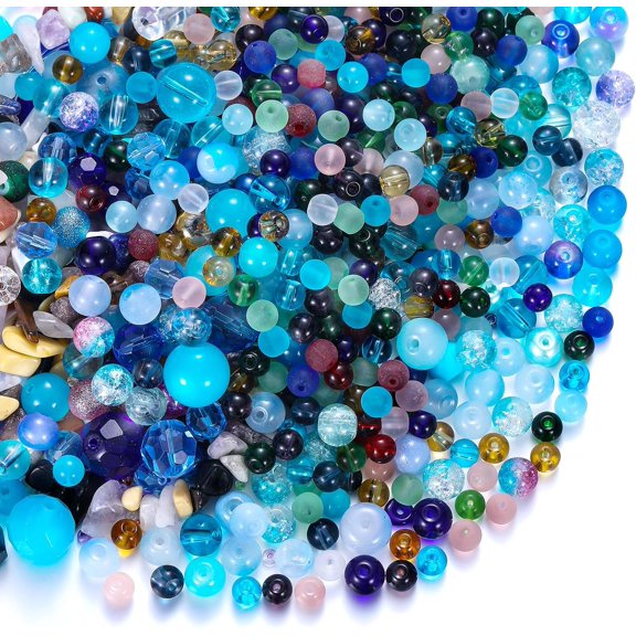 1300 Pcs Assorted Glass Beads for Jewelry Making, About 0. 9 Pounds Multicolor Crystal Stone Beads Bulk, 5-13mm DIY Lamp Work Arts and Crafts Decorative Hobby Artistry Making Supply(Ocean Blue)