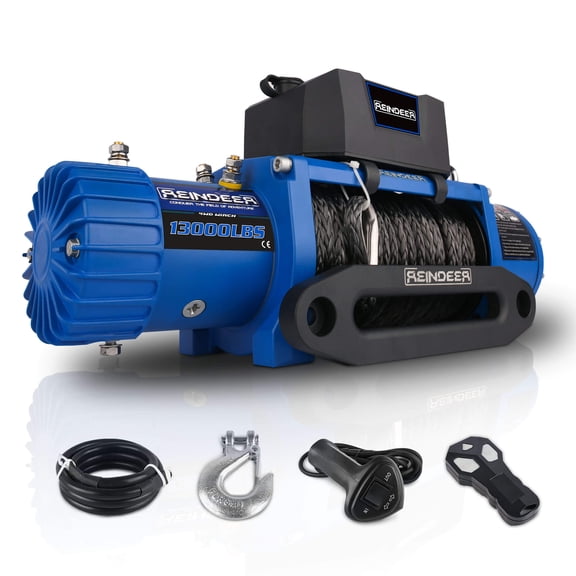 13000 lb Winch 12V Winch Electric Winch Synthetic Rope Winch Rough Country Winch Hawse Fairlead,Wired Handle and Corded Control for Jeep Truck SUV