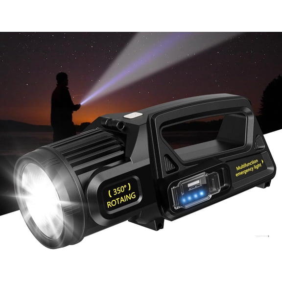 1300000 L Spotlight, Rechargeable Led Spotlight Flashlight with 350? Rotate , 9 Modes Super Bright Spot Lights Outdoor Handheld, IPX6  Solar Flashlight for