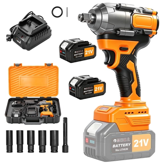 1300Nm Cordless Impact Wrench, 21V Impact Wrench 1/2 inch, High Efficiency Brushless Motor with Fast Charger and 2 x 3.0Ah Battery