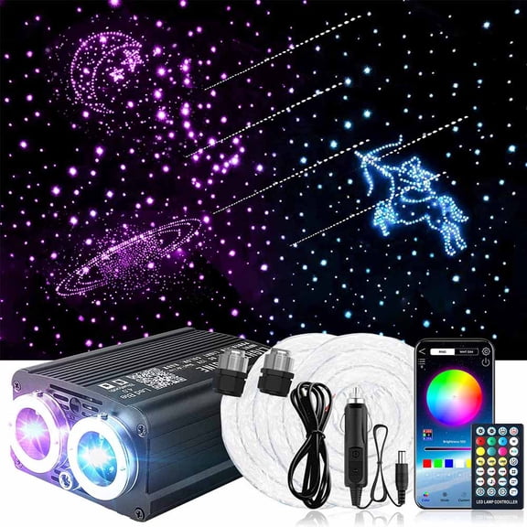 Dual-Color Starlight Headliner Kit - 1300 Stars with Shooting Meteor Effect 32W RGBW Fiber Optic Car Ceiling Lights