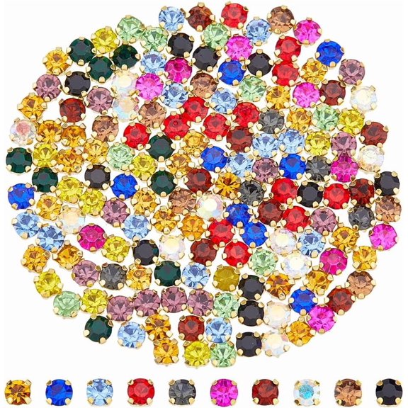 1300Pcs 4mm Gold Sew on Rhinestones Flat Round Gems Metal Flatback with Golden Claw Glass Crystals Gems for Clothes Earring Belt Shoes Decoration Crafts Sewing Accessories