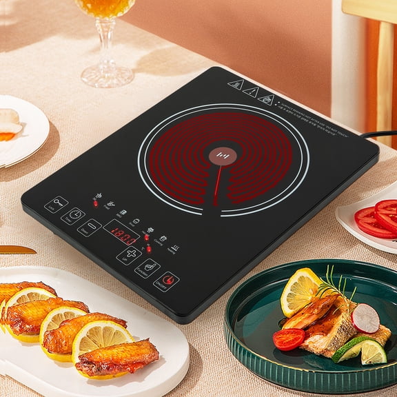 1300W Electric Ceramic Cooktop, Portable Infrared Hot Plate, 110-120V Single Burner Countertop Stove with LED Touch Control, Timer, Child Lock, 8 Power Settings, for Flat Cookware, RV Dorm Office