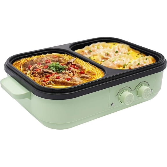 1300W Electric Hot Pot with Grill, 2 in 1 Multifunction Non-Stick Hotpot Pot Electric, Dual Temperature Control, Use for Family Gatherings and Other Occasions Such as Barbecue, Frying, and Hotpot